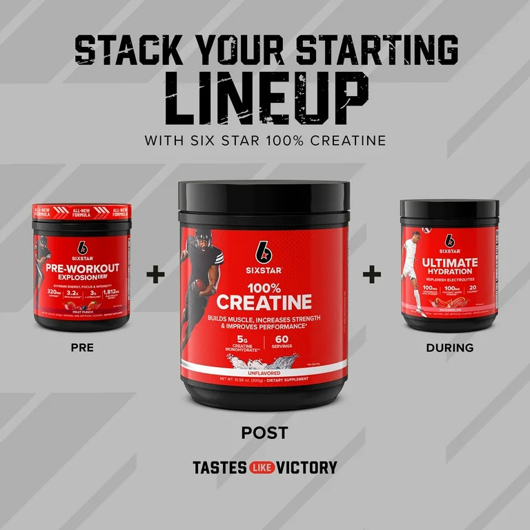 Six Star 100% Creatine Powder, Supports Muscles, Strength and Performance, 10.58 oz, 80 Servings | Walmart (US)