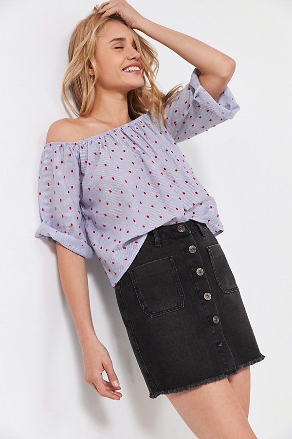 BDG Button-Front Denim Mini Skirt - Black XS at Urban Outfitters | Urban Outfitters (US and RoW)