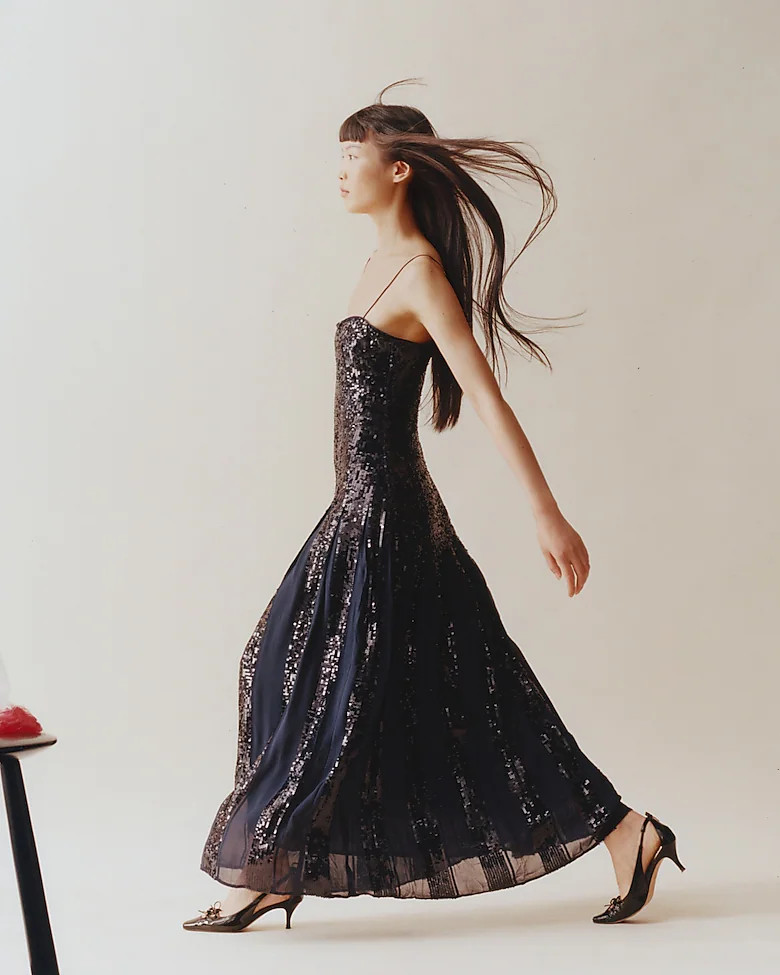 Christopher John Rogers X J.Crew pleated dress in sequins | J. Crew US