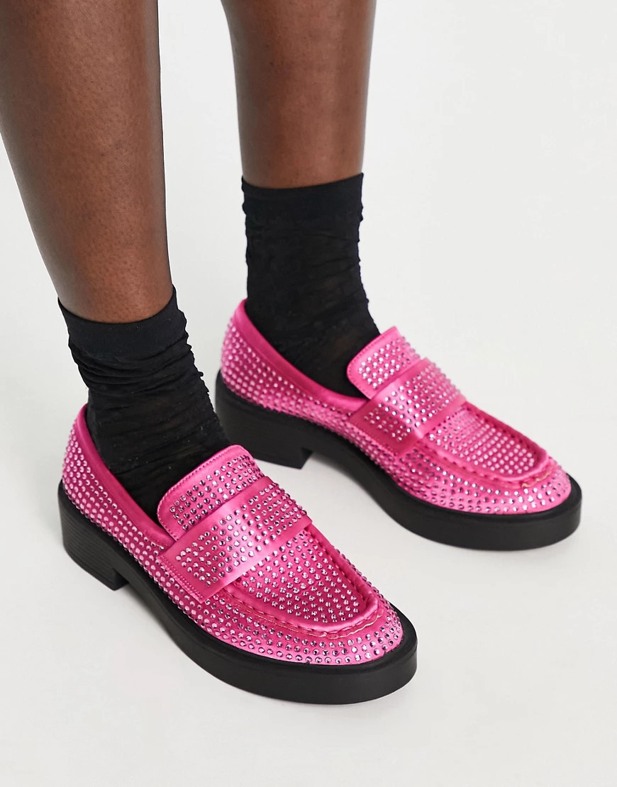 ASOS DESIGN Million chunky embellished loafers in pink | ASOS (Global)