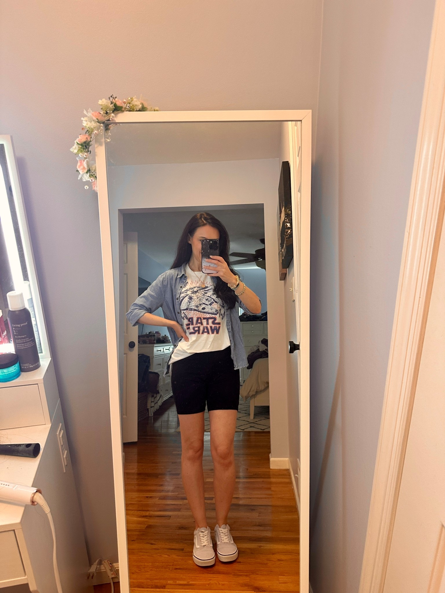 Star Wars tshirt size L
Chambray shirt size S
Black bike shorts size S
Sneakers size 6.5

Casual outfit, weekend, loungewear, minimalist, millennial, summer, fall, Amazon, new style trends 

#LTKSeasonal #LTKFindsUnder100 #LTKStyleTip