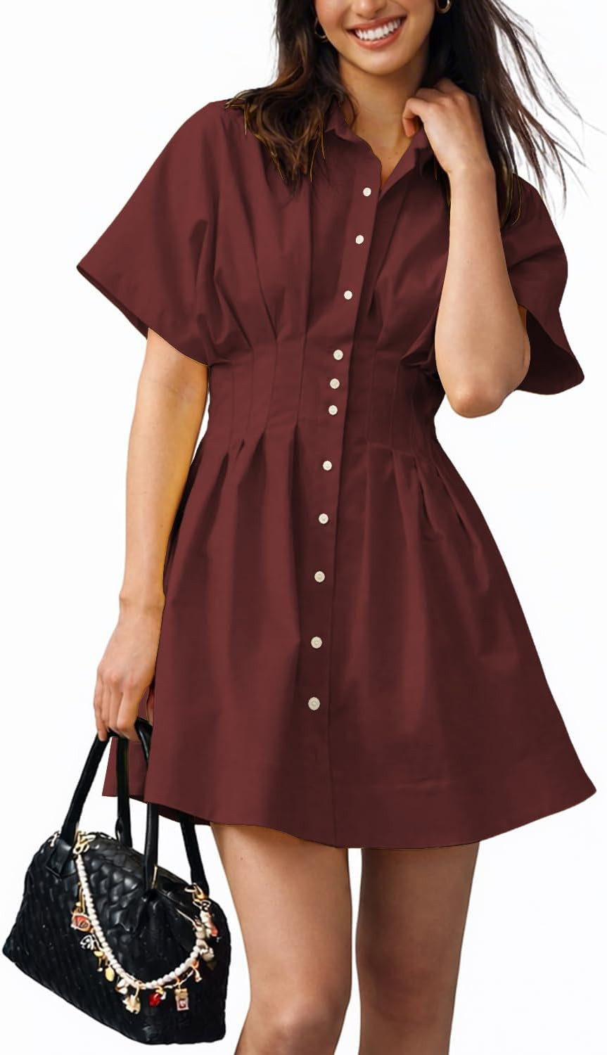 Shy Velvet Women's Mini Shirt Dress Button Down Short Sleeve Collared Dress | Amazon (US)