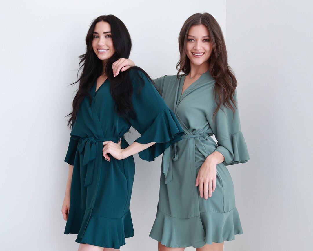Eucalyptus Green Bridal Robes, Ruffle Bridesmaid Robe, Embroidered Robe, Gifts for her, Bridesmai... | Etsy (US)