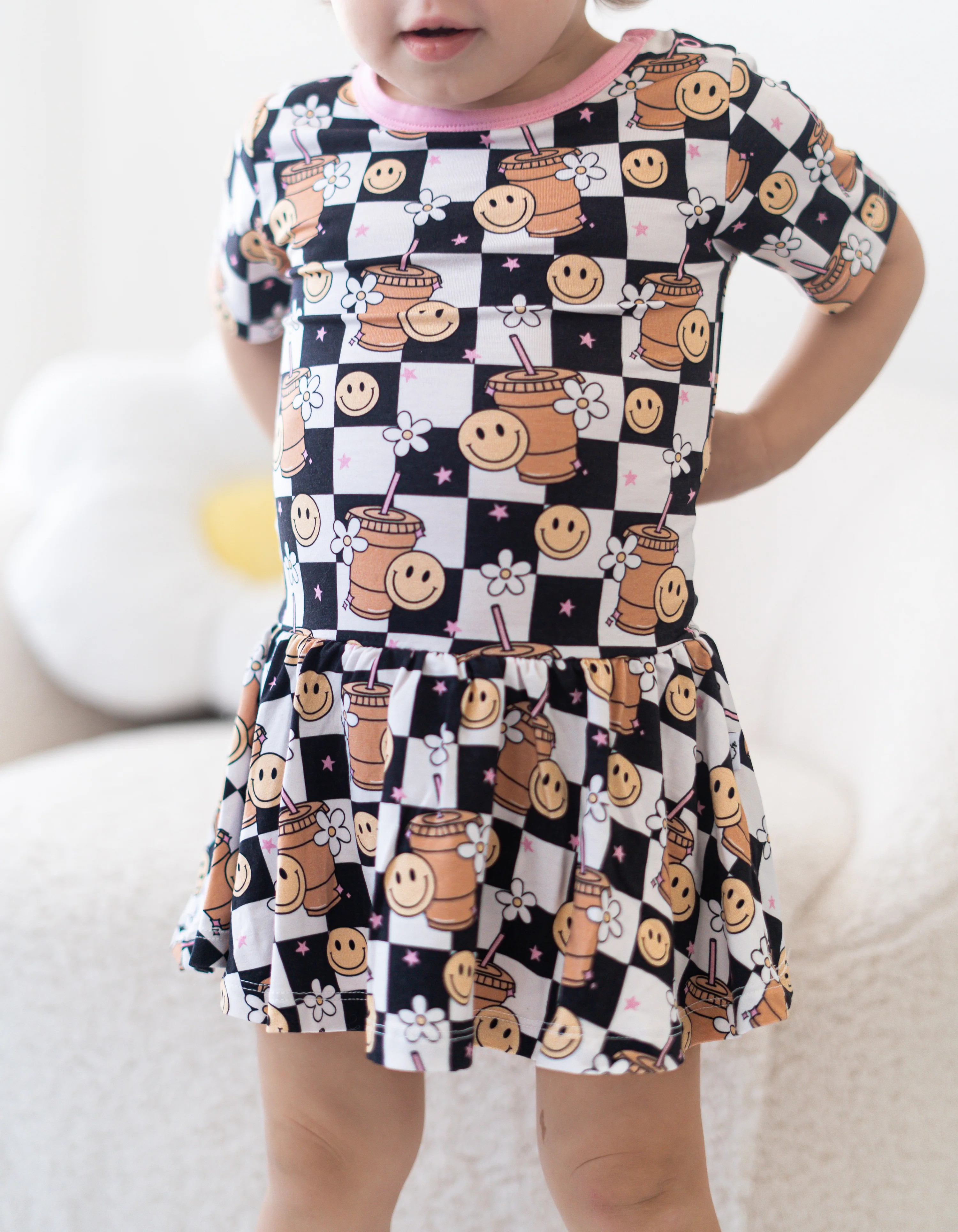 SMILEY CUP OF CHECKERS DREAM BODYSUIT DRESS | Dream Big Little Co.