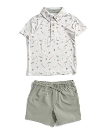 Toddler Boys 2pc Sports Print Performance Polo And Hybrid Shorts Set | TJ Maxx