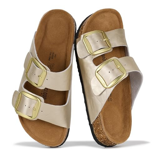 Project Cloud 100% Genuine Leather Flat Sandals for Women 2026 Comfortable Beach Essentials Womens Sandals Memory Foam Vacation Essentials Slides for Women Footwear (Santorini, Rosegold, 9) | Amazon (US)