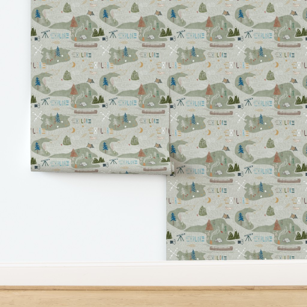 Wallpaper in Explore (sage) MED | Spoonflower