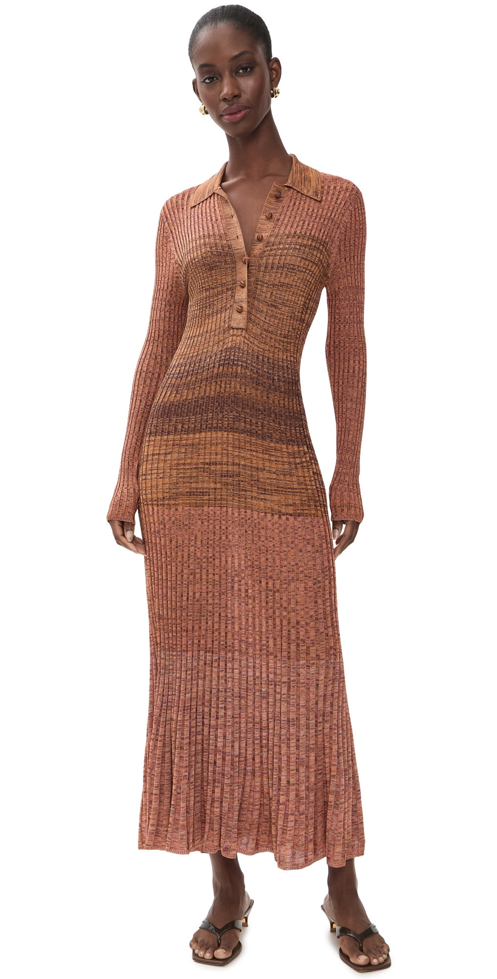 Zimmermann Mouline Rib Polo Midi Dress Chocolate Multi 0P | Shopbop