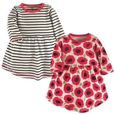 Touched by Nature Baby and Toddler Girl Organic Cotton Long-Sleeve Dresses 2pk, Poppy | Target
