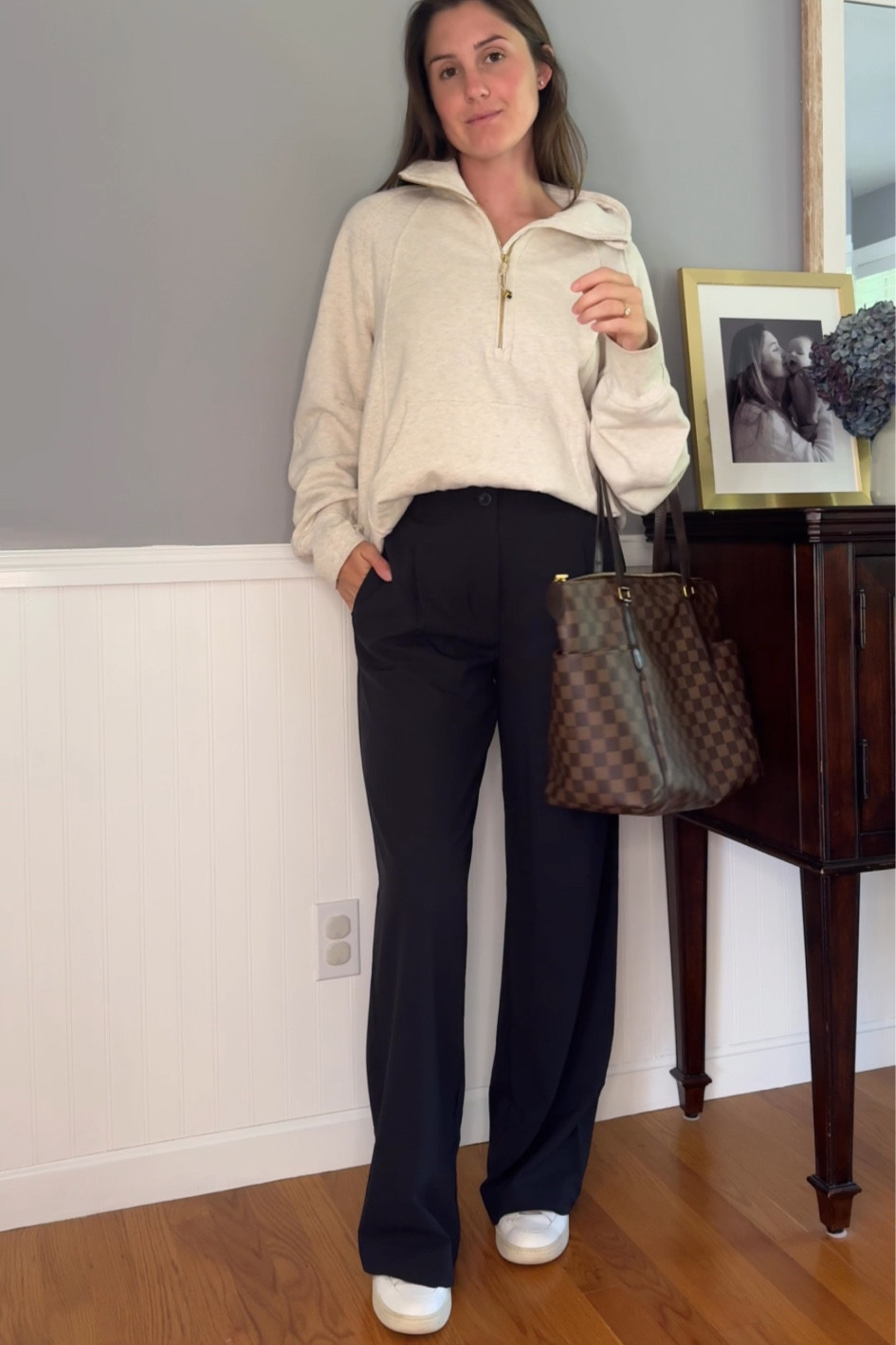 Casual fall trouser outfit 🤍

Fall outfit | black trousers | sweatshirt outfit | Louis Vuitton | Veja 

#LTKSeasonal