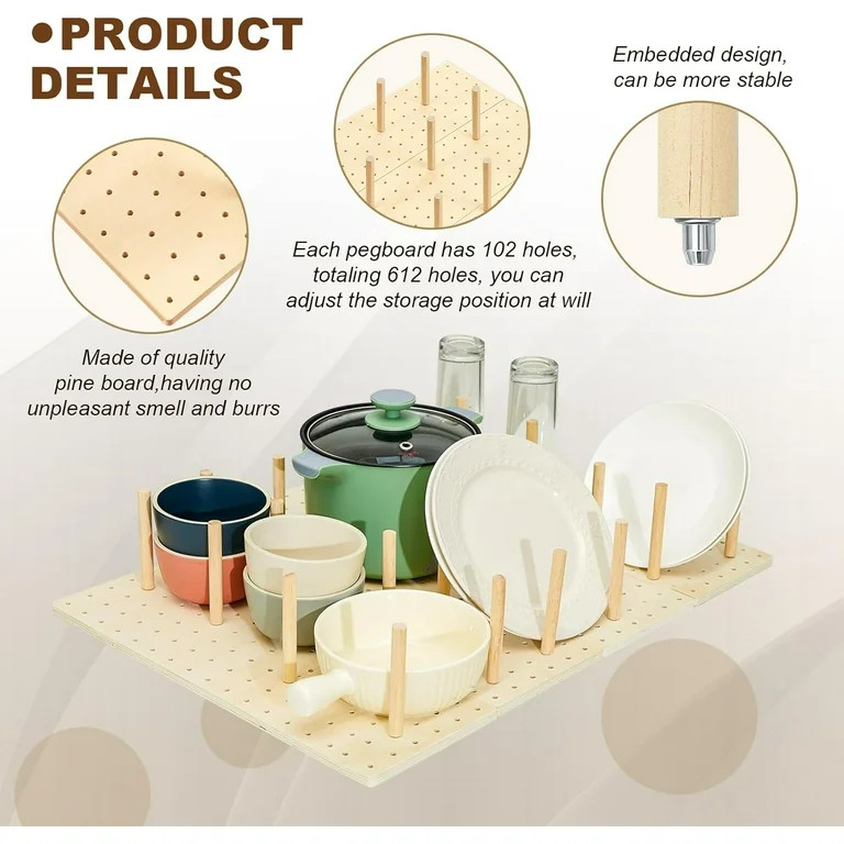 6 Pcs Wood Pegboard Drawer Organizer with 48 Pegs Wood Peg Board System Peg Drawer Organizers for... | Walmart (US)