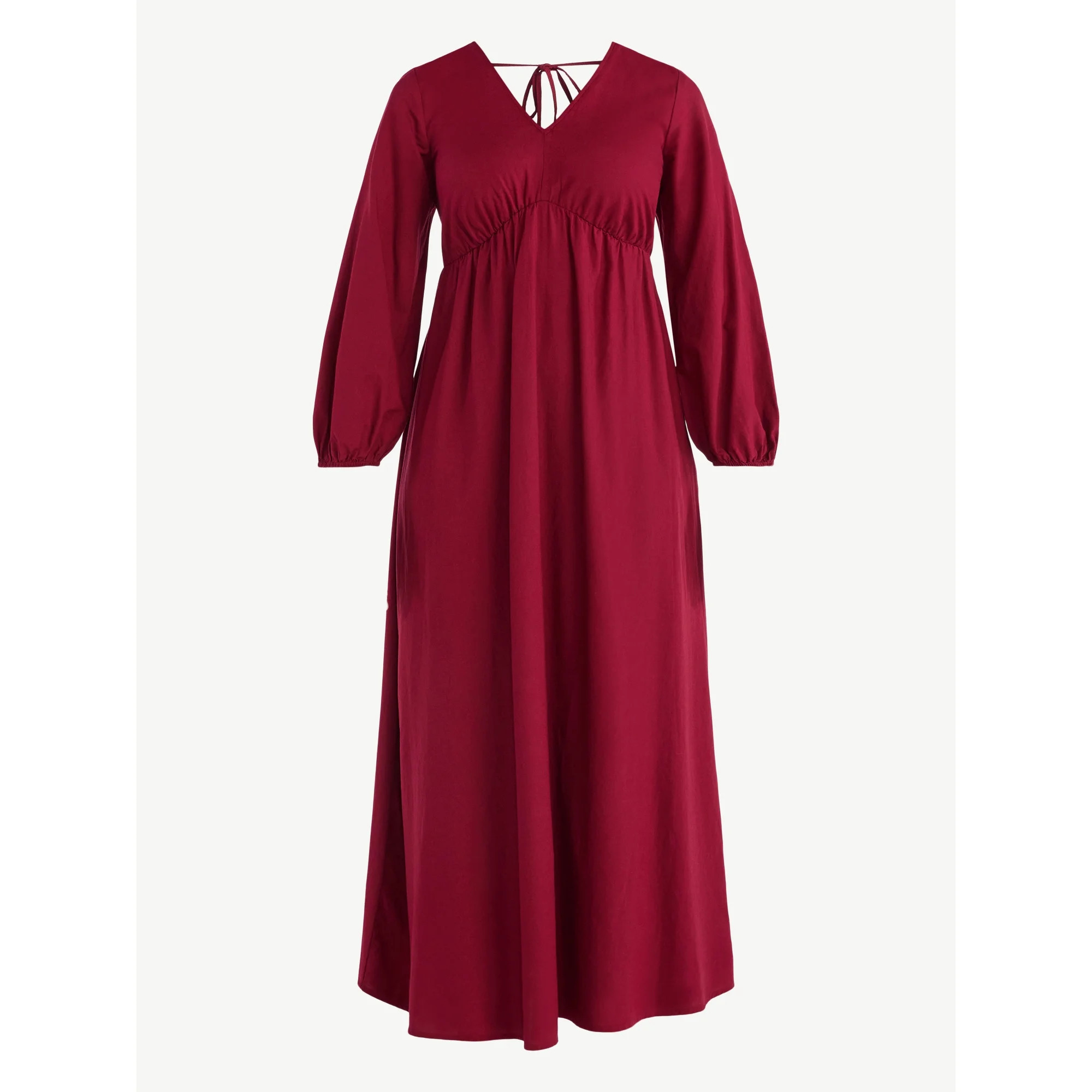 Time and Tru Women's Tie Back Maxi Dress with 3/4-Length Sleeves, Sizes XS-XXXL | Walmart (US)