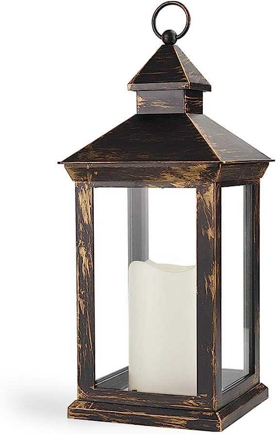 Bright Zeal 14 Inch Outdoor Lanterns With LED Candles And Timer - IP44 Waterproof Distressed Bron... | Amazon (US)
