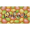 Easter-Welcome-Doormat Outdoor-Entrance Colorful Egges-Front-Door-Mat Funny Easter Synthetic Coir... | Amazon (US)