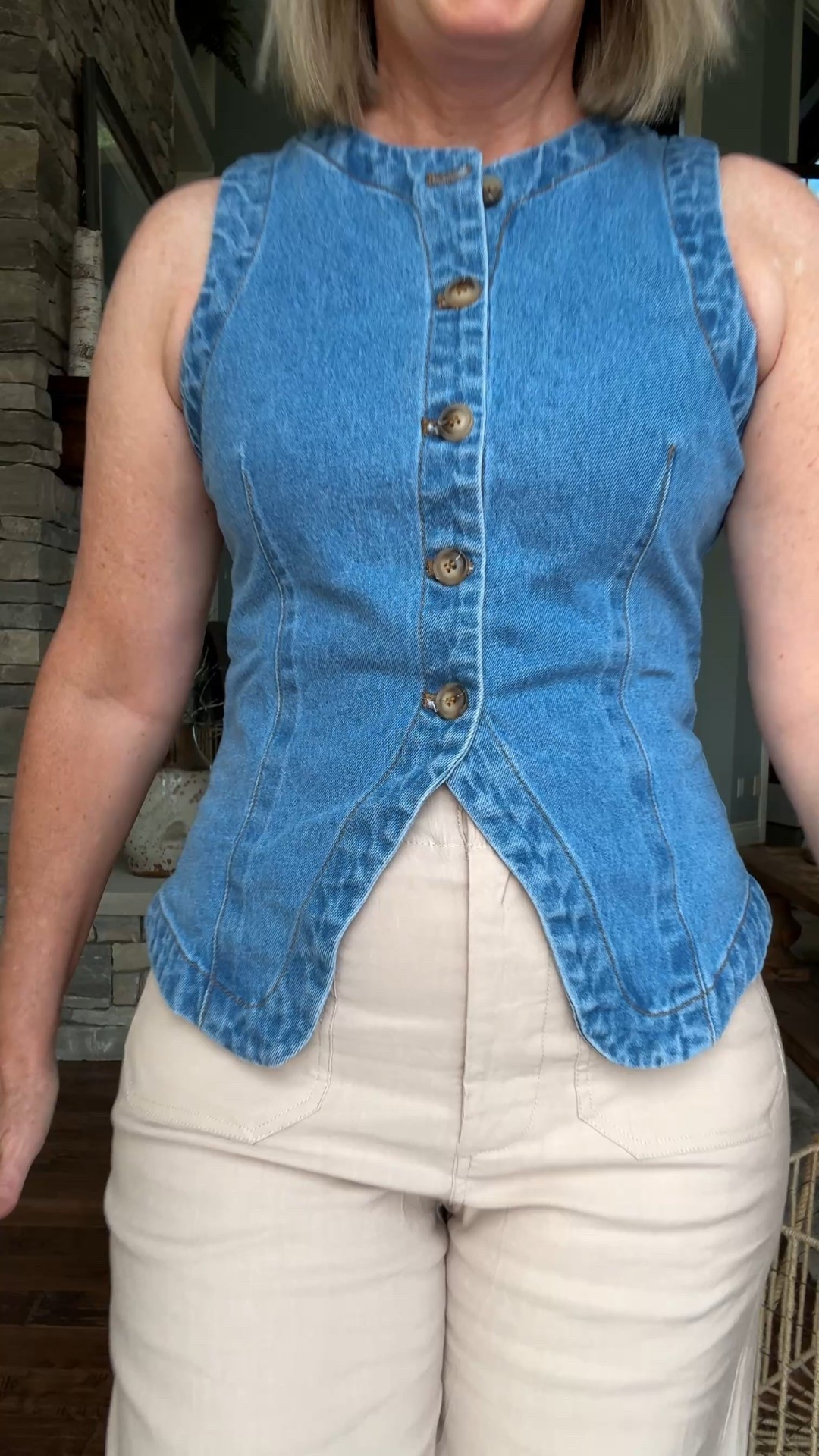 Loving the style of these new jeans vests! We will be seeing these a lot this fall! I paired it with my wide leg cropped pants and am showing it with 2 different shoe choices. 
Vest- I recommend going up one size if you are above a B bra size. 
Pants- True to size
Both shoes came from Amazon last fall. They have been super comfortable to wear! 
You can shop this look through the link in my instagram bio or on the post page of my YouTube channel 

#LTKStyleTip #LTKOver40