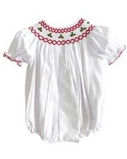 Holly Berry Smocked White Bishop Bubble | Smockingbird Kids