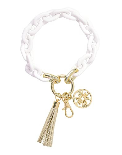 Lilly Pulitzer Chain Link Keychain Bracelet, Keychain Wristlet with Tassel, Cute Key Ring Bracelet for Women, White/Gold | Amazon (US)