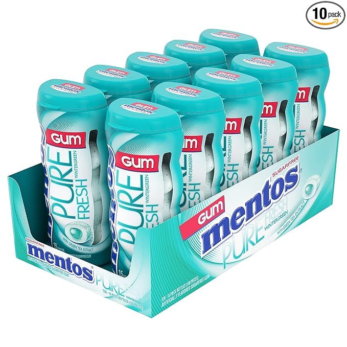 Mentos Pure Fresh Sugar-Free Chewing Gum with Xylitol, Wintergreen, 15 Piece Bottle (Bulk Pack of... | Amazon (US)