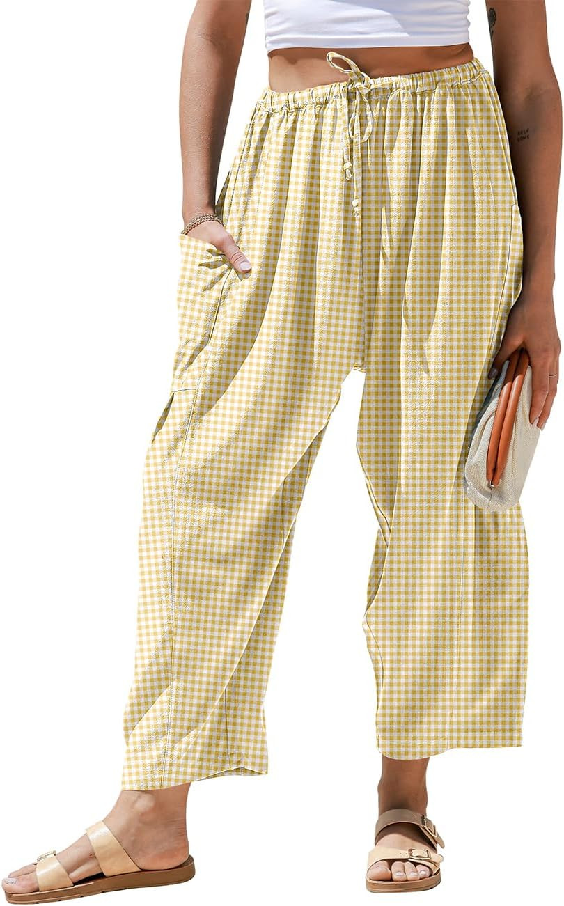 TARSE Womens Linen Wide Leg Striped Pants Casual Barrel Palazzo Harem Pants | Amazon (US)
