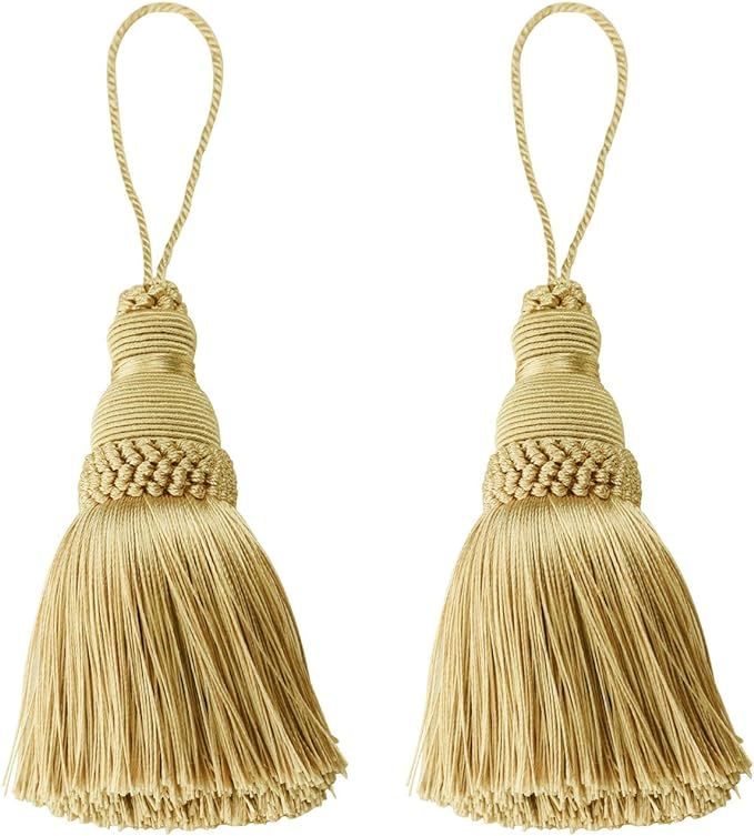 Fenghuangwu Colorful Tassel Key Tassel DIY Accessories for Curtain and Home Decoration-gold-2PCS | Amazon (US)