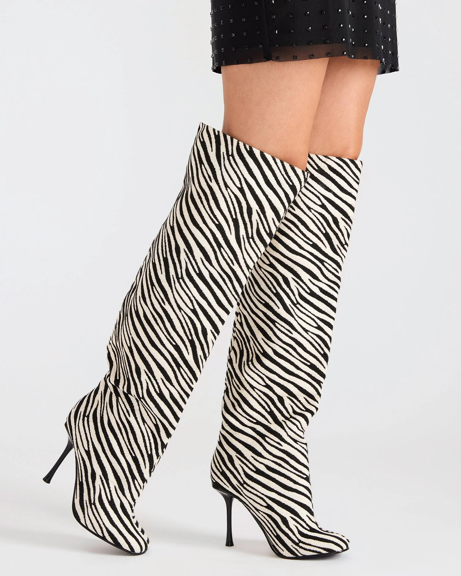 ALLURING Zebra Over-The-Knee Square-Toe Heeled Women's Boot | Steve Madden (US)
