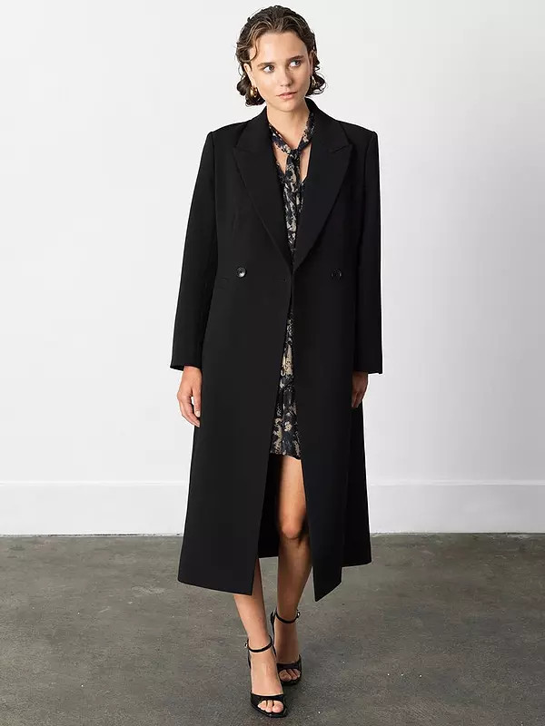 French Connection Double-Breasted Twill Coat With Tailored Seams - Black | Very (UK)