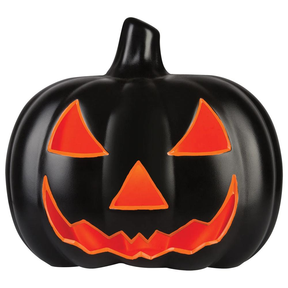 17" Scary Black Jack O Lantern with Orange Light Halloween Decoration | Oriental Trading Company