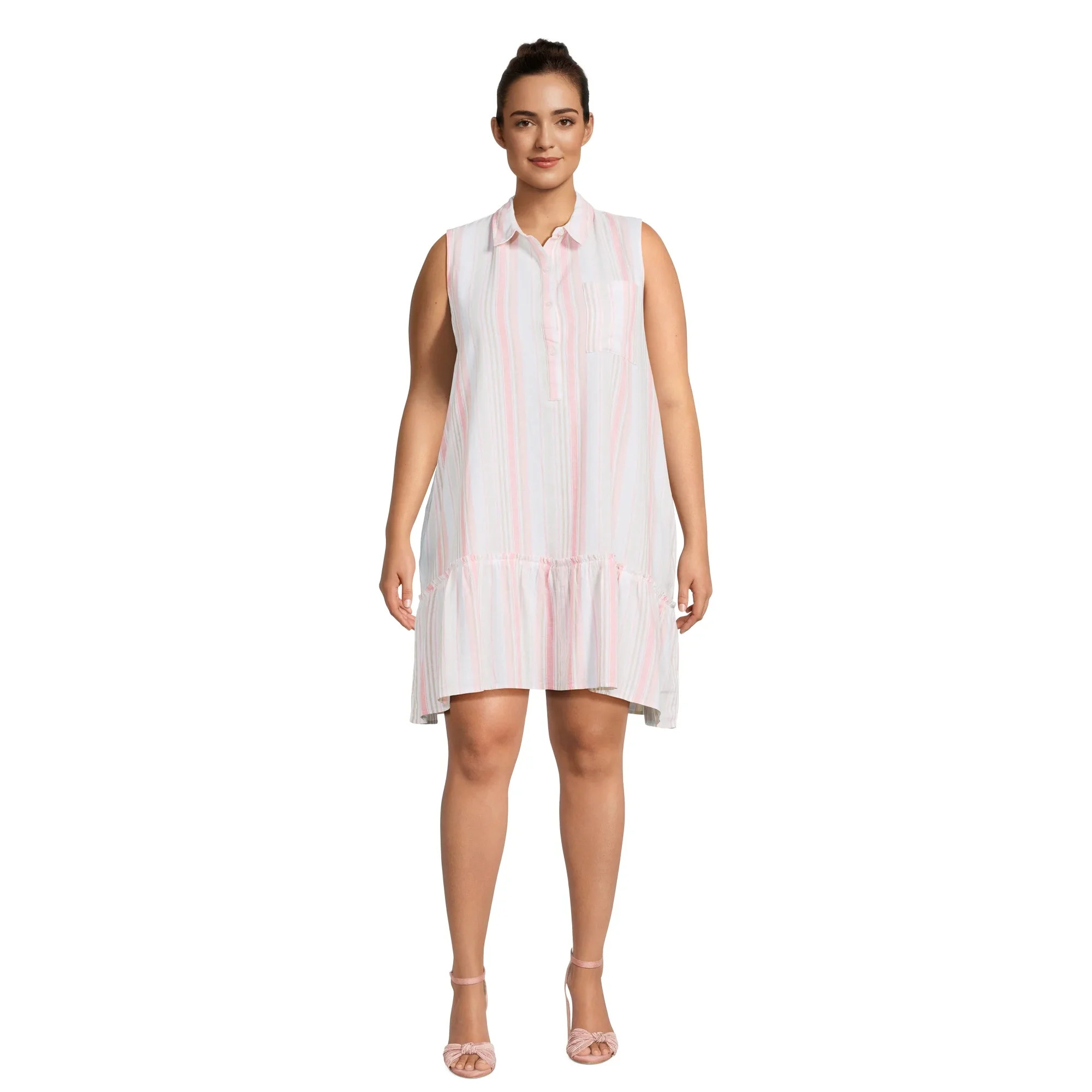 Time and Tru Women's and Women's Plus Sleeveless Shirt Dress, Sizes XS-4X - Walmart.com | Walmart (US)