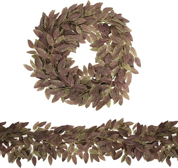 RECUTMS Fall Leaf Garland Artificial Hanging Vine with Eucalyptus Leaves | Brown Table Greenery G... | Amazon (US)