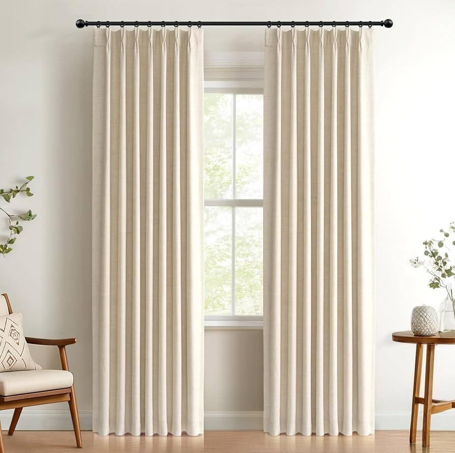 100% Blackout Shield Linen Look Textured Pinch Pleated Curtains Blackout Drapes 84 Inch Long 2 Pa... | Amazon (US)