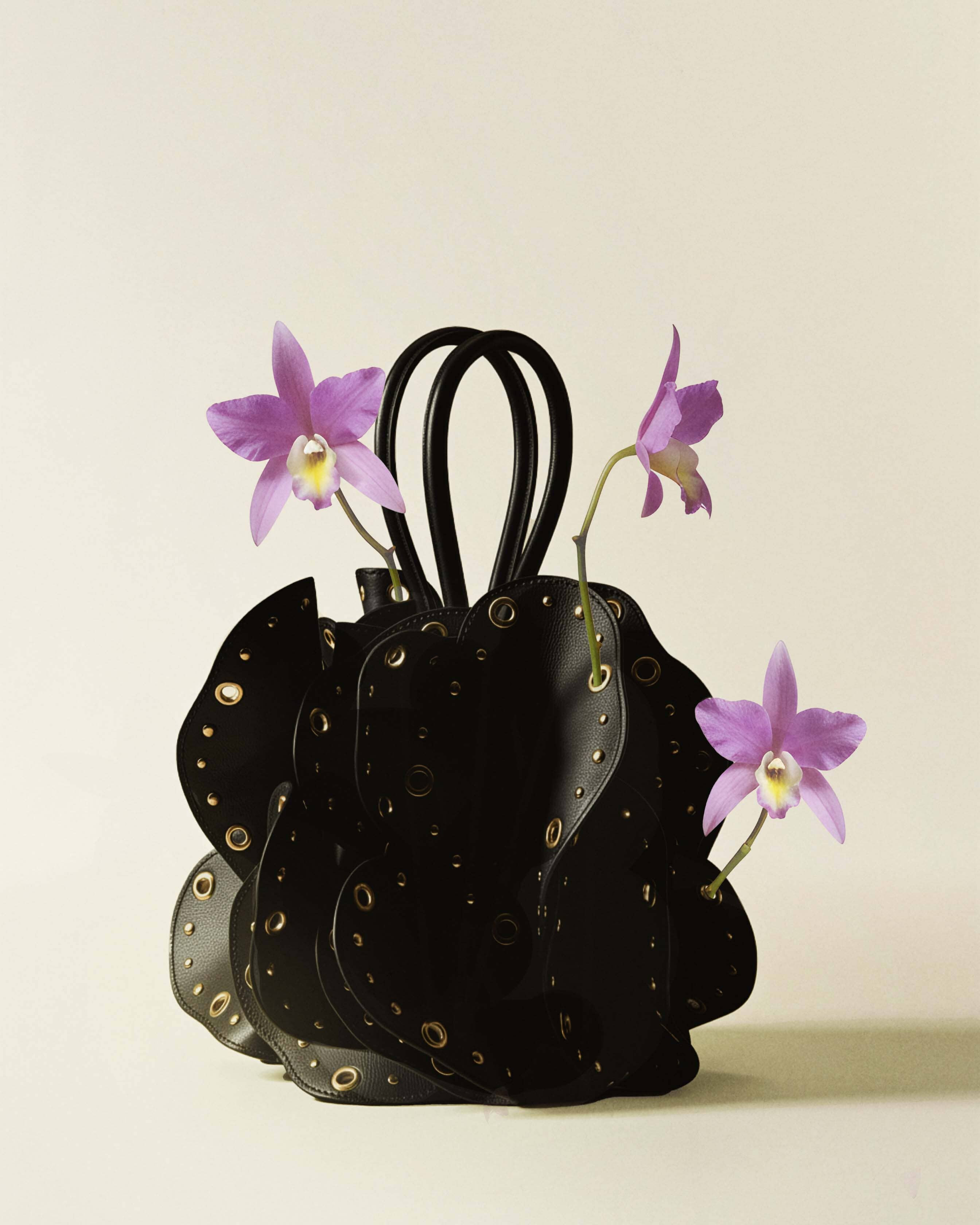 Black Leather Studded Flower Bag | FARM Rio | FarmRio (US)