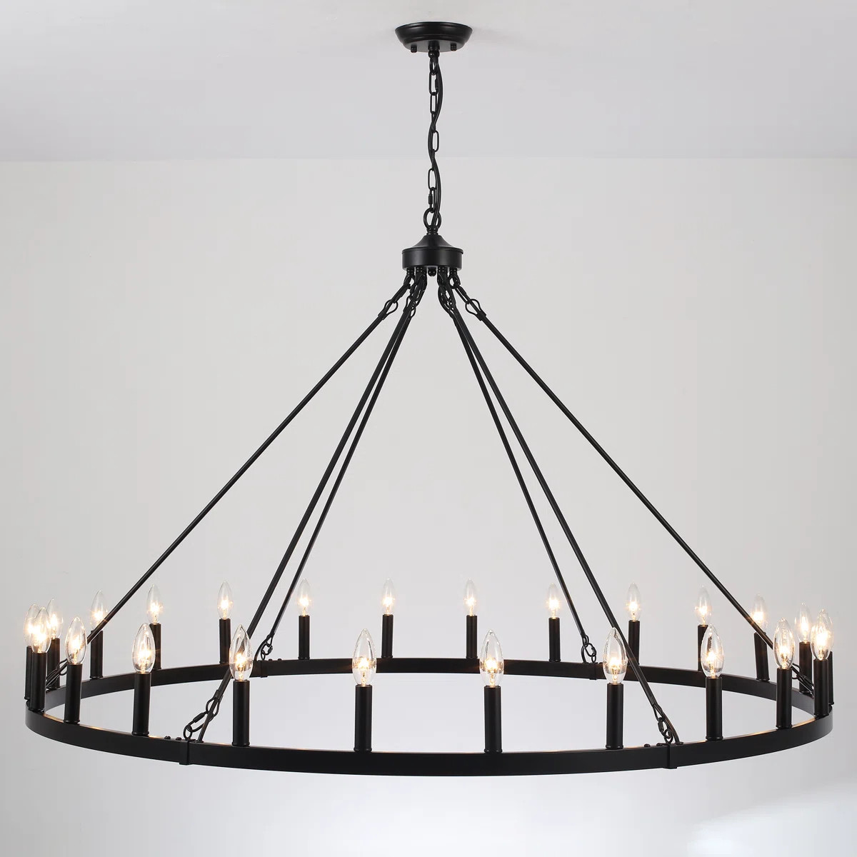 Yeraldine 36 Light Lagre Dimmable Wagon Wheel Chandelier Farmhouse Round Vintage Candle Style Lig... | Wayfair North America