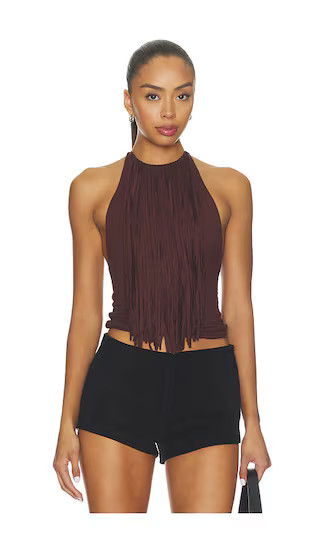 Leigh Fringe Halter Top in Dark Brown | Revolve Clothing (Global)