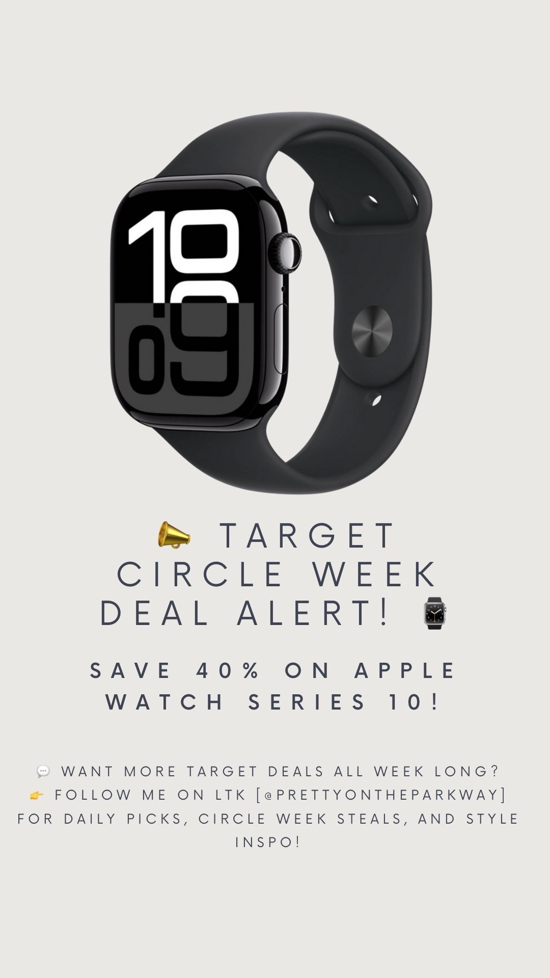 🎯 TARGET CIRCLE WEEK DEAL ALERT! ⌚️
Snag 40% off the Apple Watch Series 10 — today only at Target! It’s the perfect time to upgrade your wrist game just in time for fall. 🍂✨
🔴 Target Circle members only (it's FREE to join!)
⏳ Hurry, ends today!

➡️ Follow me here on LTK (@PRETTYONTHEPARKWAY) for more Target finds and daily Circle Week deals you don’t want to miss! 🙌

#TargetCircleWeek #AppleWatchDeal #TargetFinds #TechDeals #TargetStyle #LTKFallFinds

#LTKActive #LTKSaleAlert