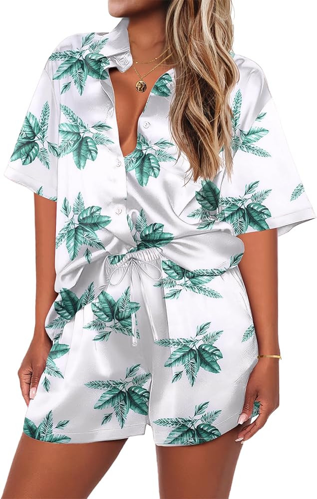 Ekouaer Pajamas for Women Silk Soft Sleepwear Short Sleeve Button Down Pjs Satin Top and Shorts 2... | Amazon (US)