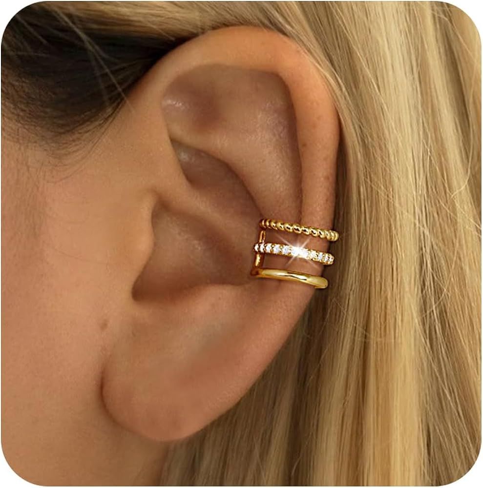 Ear Cuffs Non Piercing, Dainty 14K Gold Plated/Sterling Silver Cubic Zirconia Ear Cuff Earrings f... | Amazon (US)