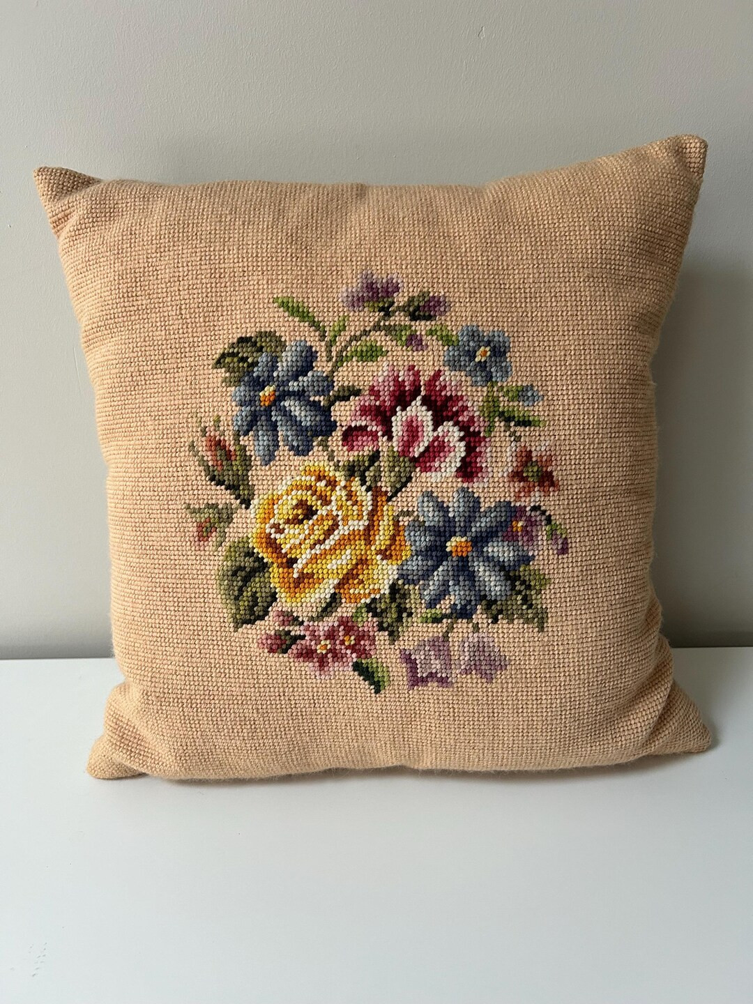 Vintage Handmade Floral Needlepoint Pillow - Etsy Canada | Etsy (US)