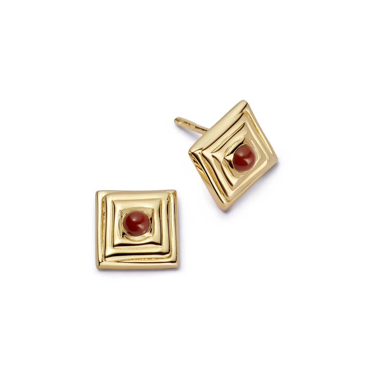 Red Jasper Mini Square Stud Earrings 18ct Gold Plate | Daisy London Jewellery
