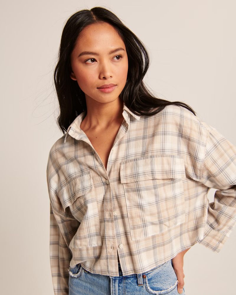 90s Cropped Boxy Flannel Button-Up Shirt | Abercrombie & Fitch (US)