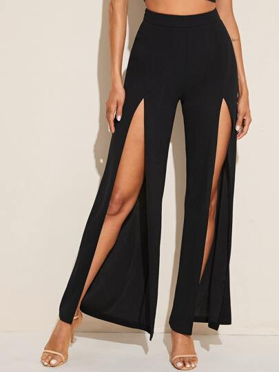 SHEIN Zipper Side Split Thigh Palazzo Pants | SHEIN