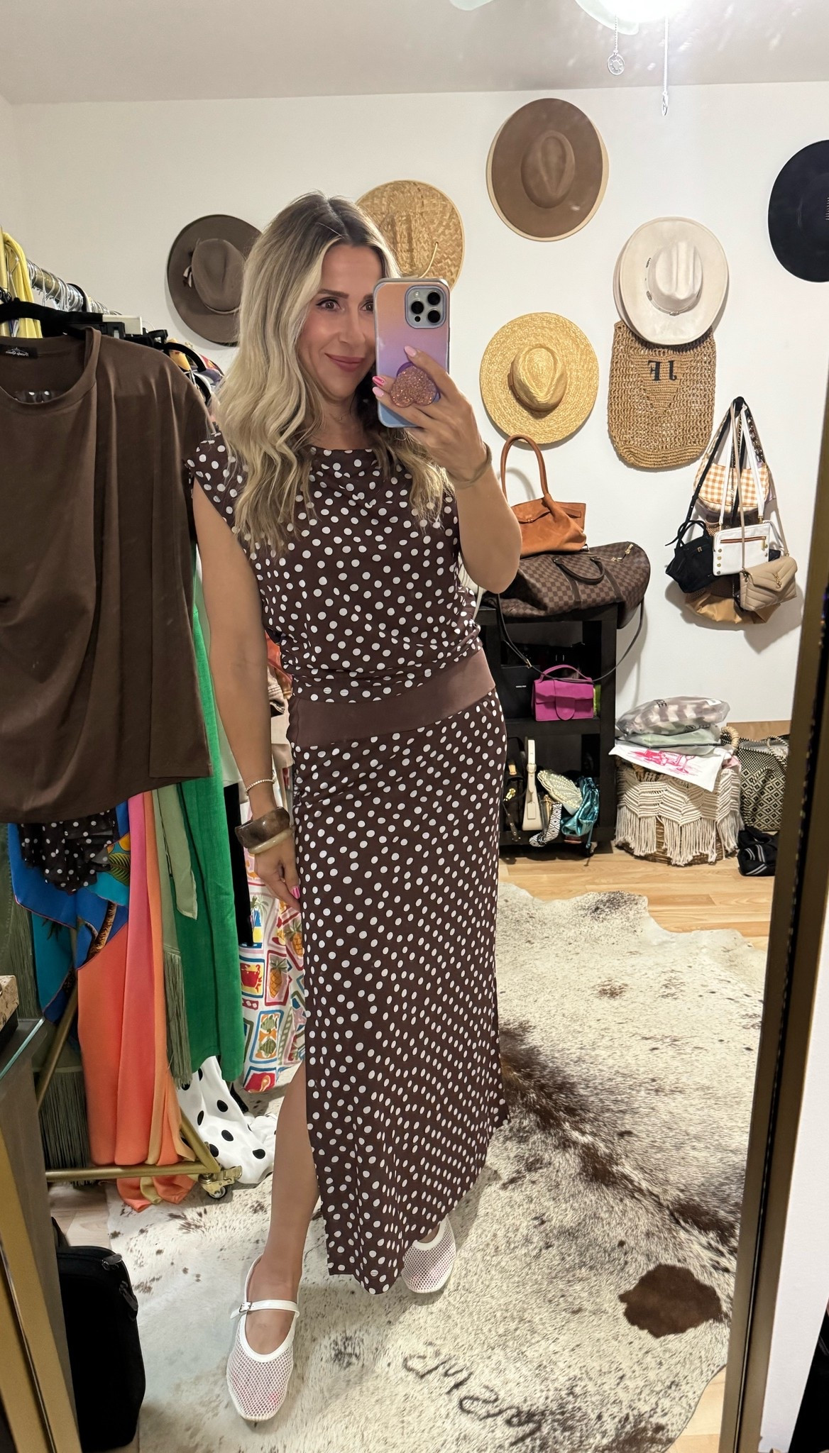 Another cute polka dot set ! Runs a little large. Wearing a size medium but could have done a small since it has stretch. Super cute as separates too! The top with some white jeans or the skirt with a white top and blazer 🤎

#LTKootd #LTKOver40 #LTKTravel