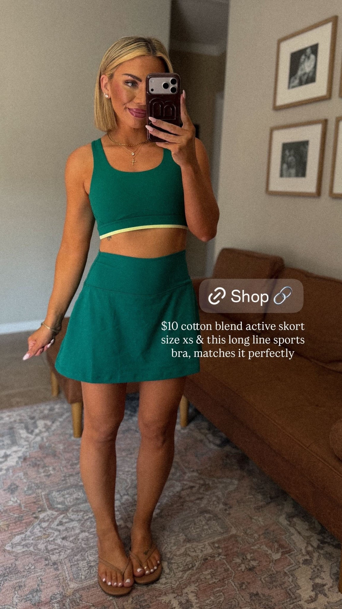 $10 cotton blend active skort size xs & this long line sports bra, matches it perfectly
