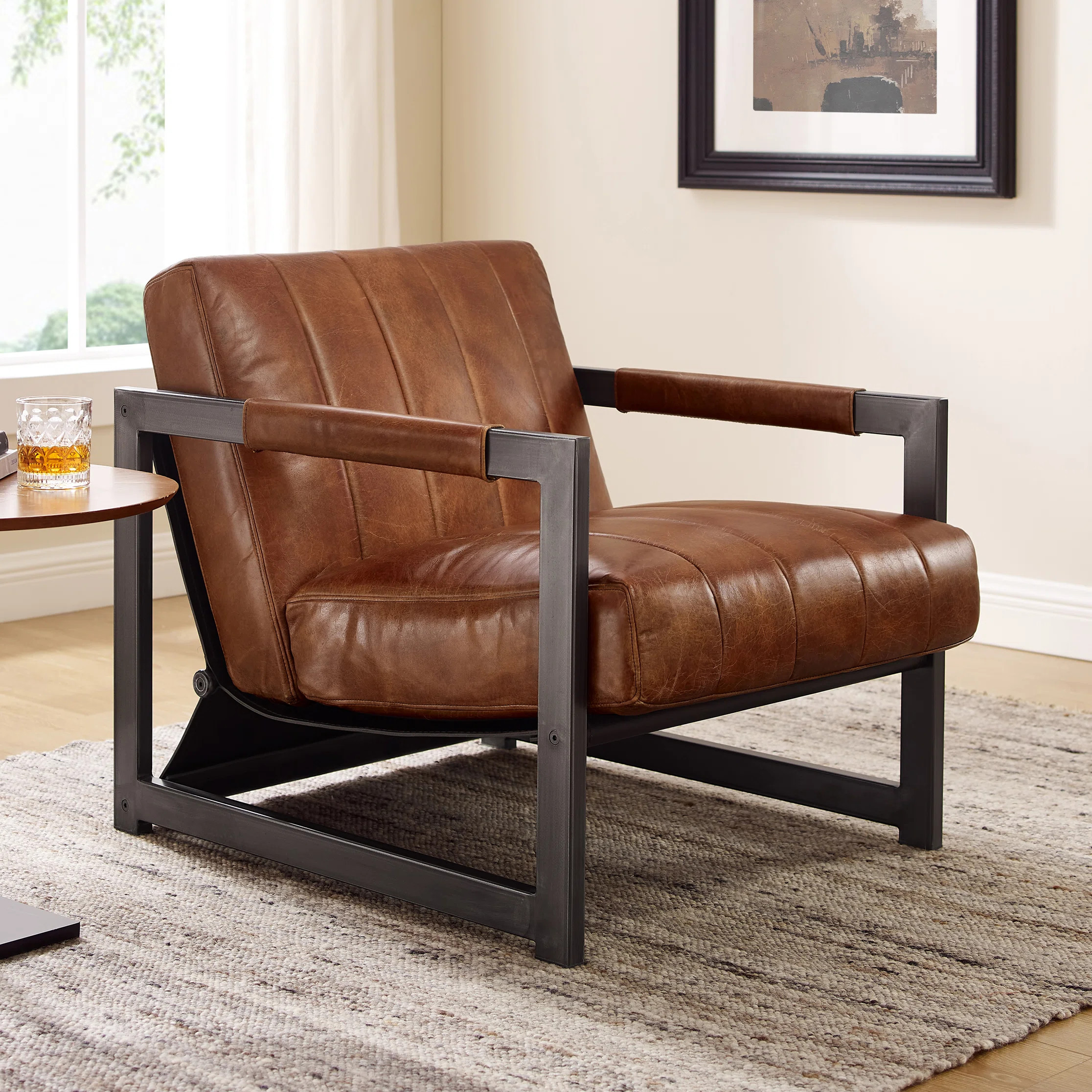 Trent Austin Design® Paynesville 26.75'' W Full Grain Genuine Leather Accent Lounge Chair & Revi... | Wayfair North America