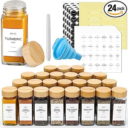 NETANY 24 Pcs Spice Jars with Labels - 4 oz Glass Spice Jars with Bamboo Lids, Minimalist Farmhou... | Amazon (US)