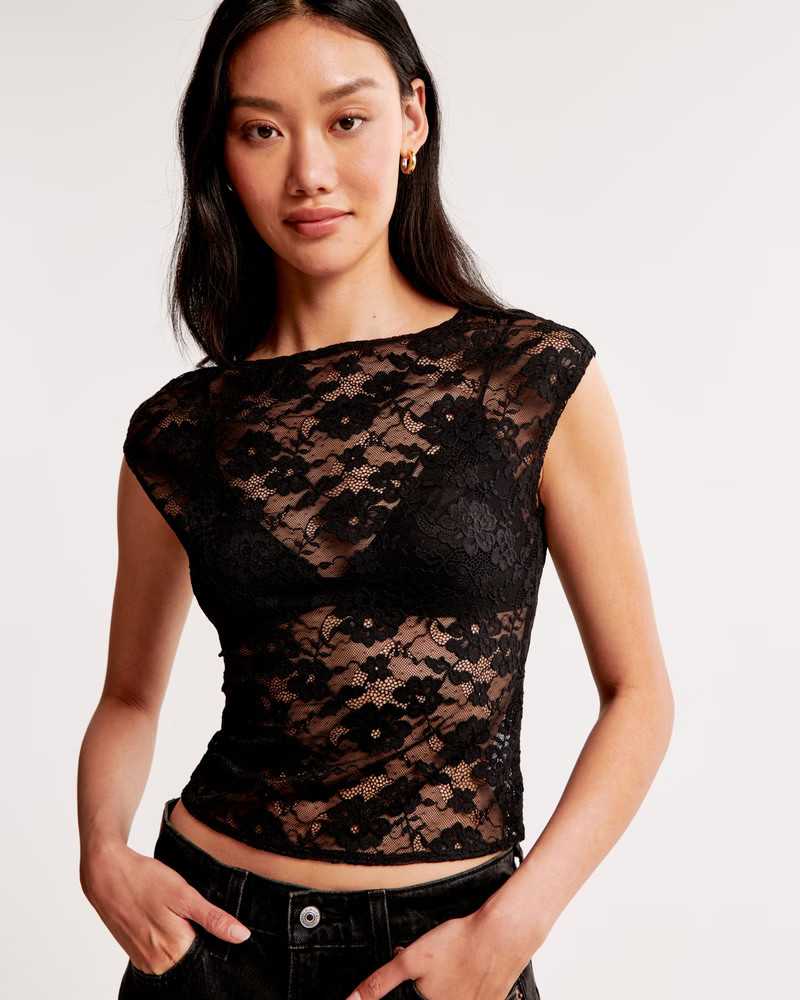 Lace Boatneck Top | Abercrombie & Fitch (US)
