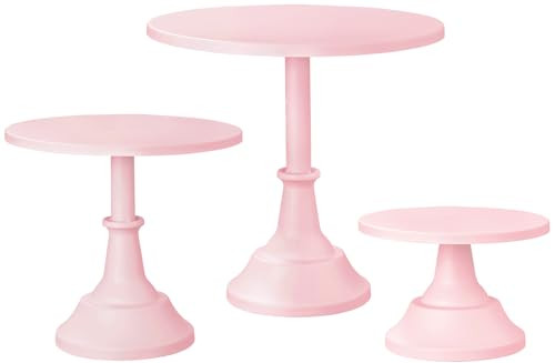 HBlife 3-PCS Pink Cake Stand Set (8"/10"/12" Plate) for 6-10 Inch Cakes, Perfect Dessert Table Display Set, Cupcake&Cake Stands for Party, Wedding, Birthday, Baby Shower, Anniversary (Metal) | Amazon (US)