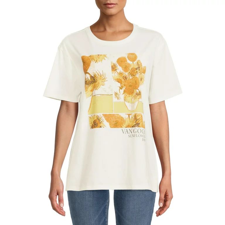 Time and Tru Women's Sunflowers Graphic Short Sleeve Tee | Walmart (US)