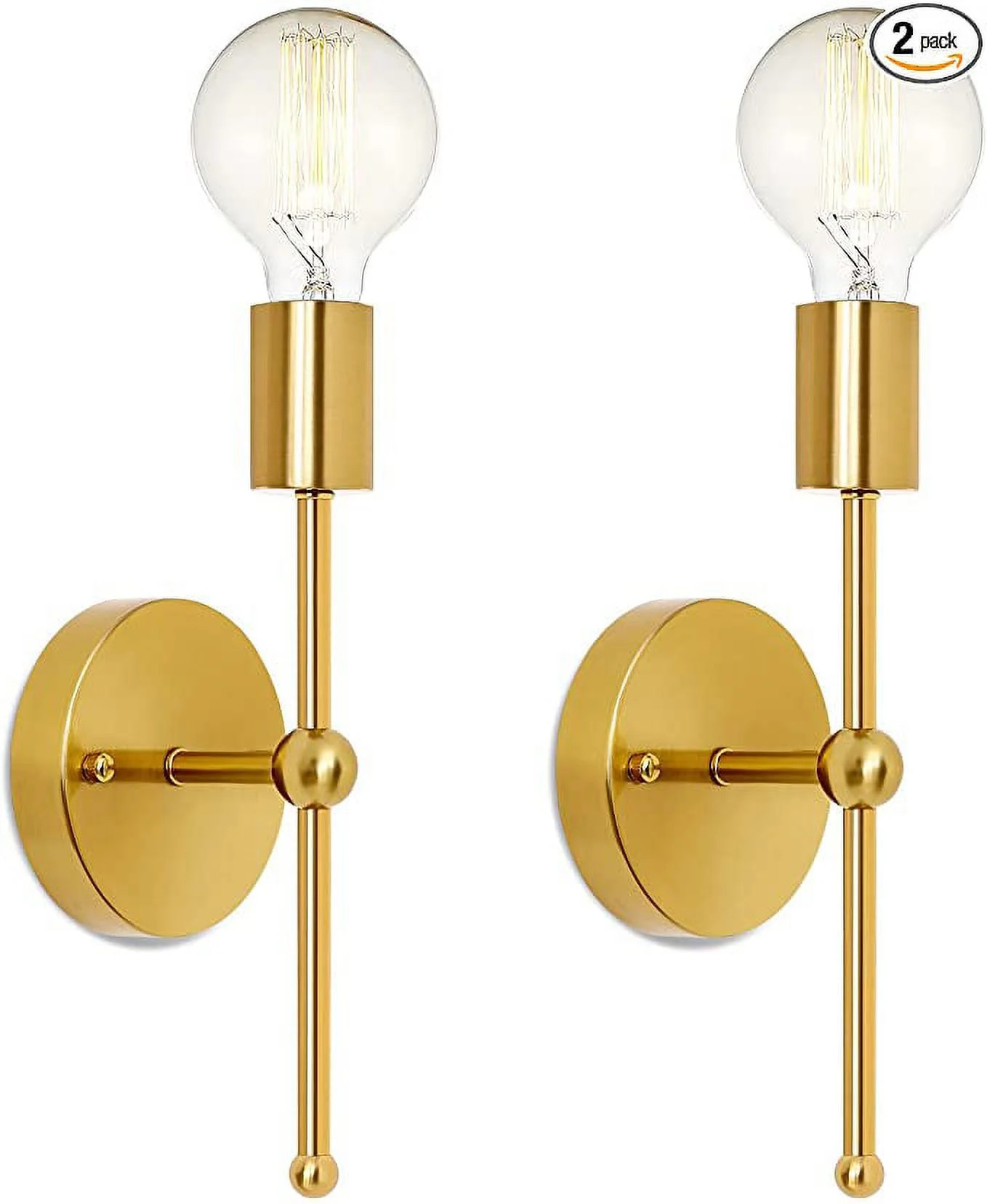 Wall Sconces 2 Pack Modern Wall Lighting Hardwired Gold Wall Lamp with Metal Column Stand for Bed... | Walmart (US)