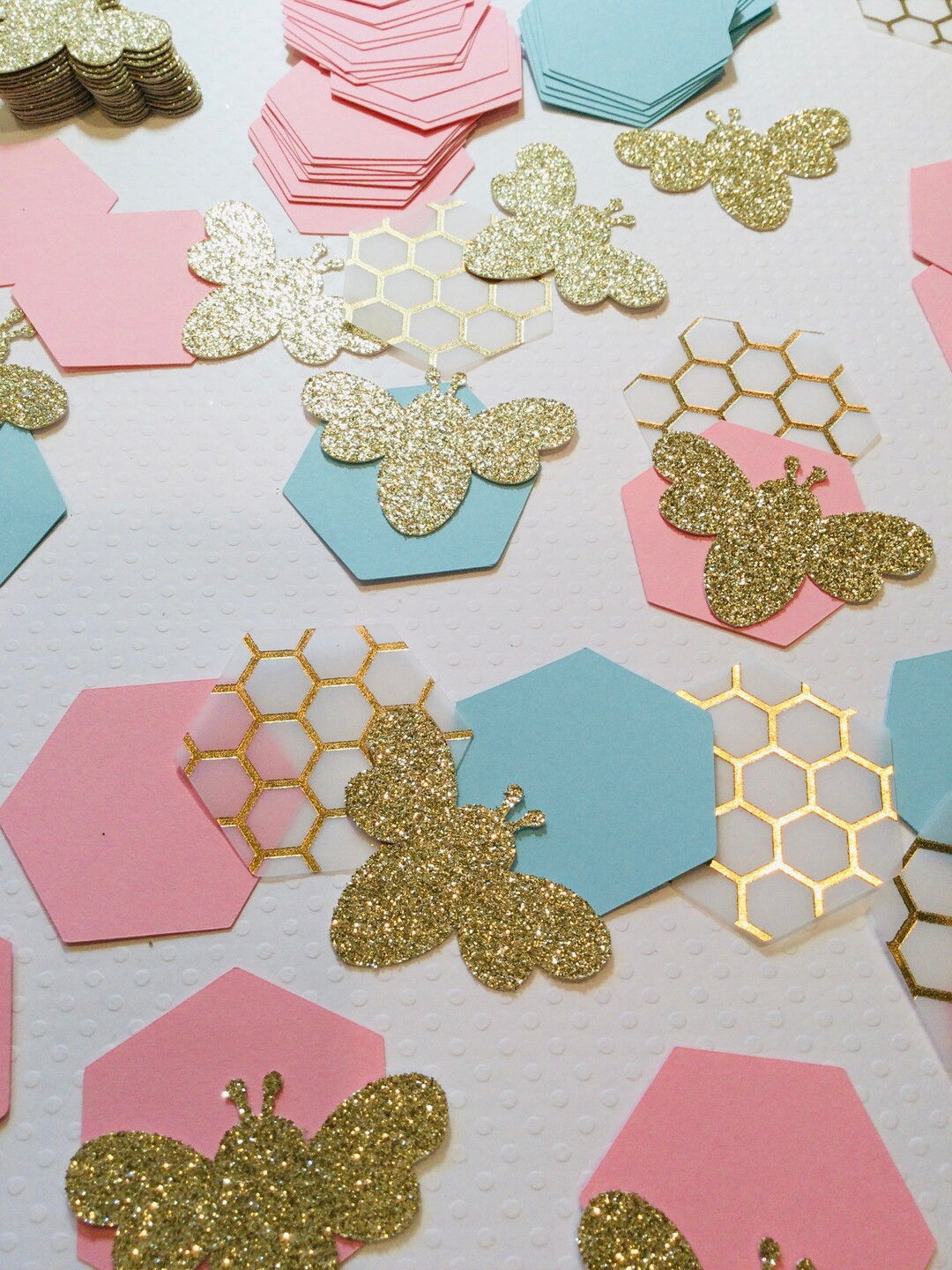 Bumblebee gender reveal confetti baby shower happy bee-day birthday 60 pieces gold pink blue what... | Etsy (US)