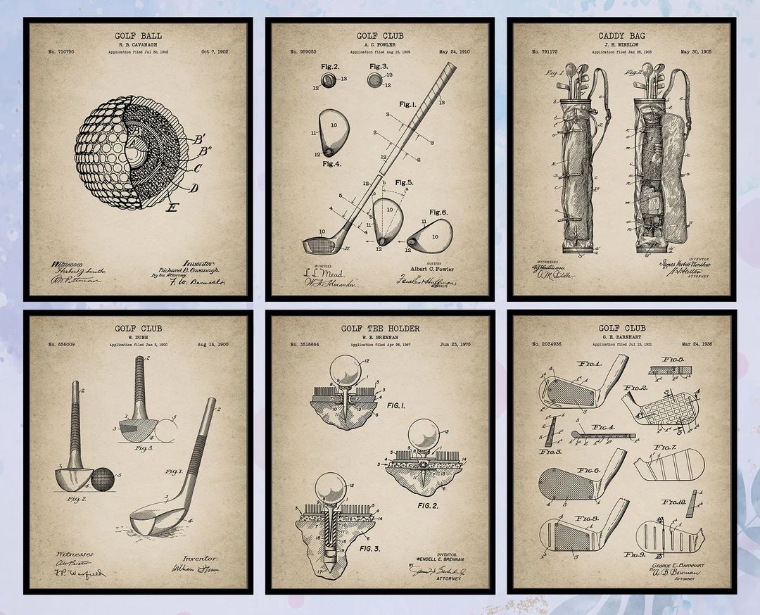 Set of 6 Vintage Golf Patent Prints. Golf Wall Art. Golf Ball. Golf Club. Golf Tee Holder. Golf C... | Etsy (US)